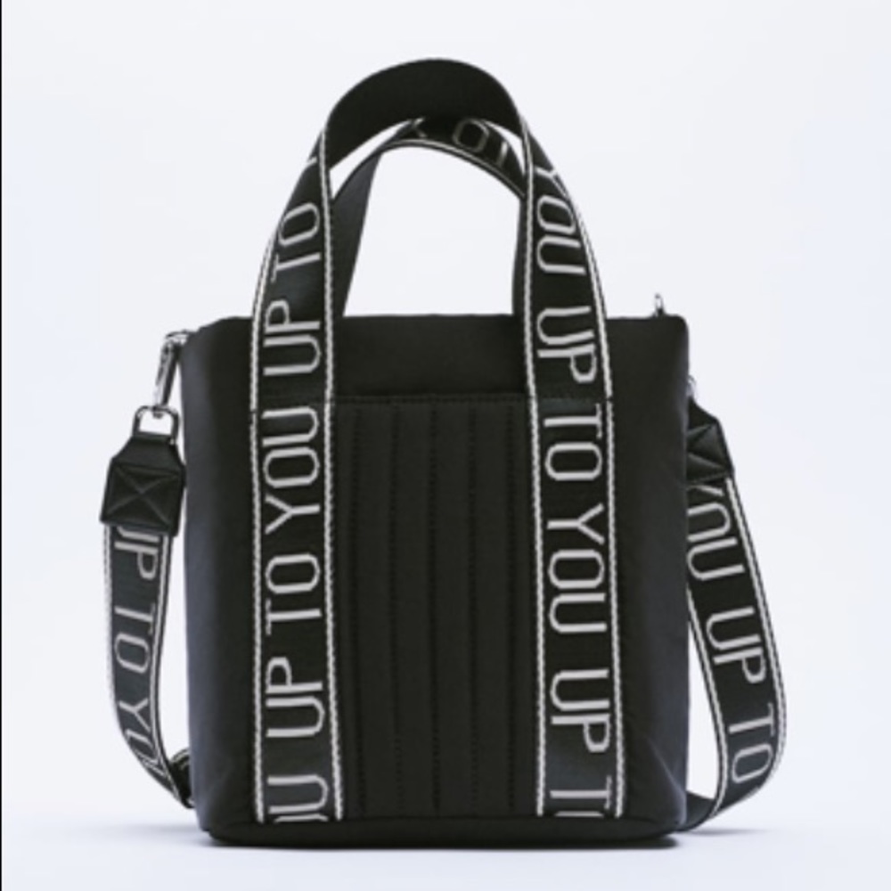 Zara New With Tags Mini Crossbody Nylon Black Tote Bag, nwt